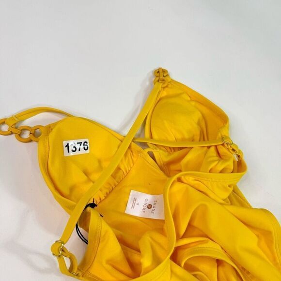 Shade & Shore Swim Women Small Yellow Plunge Hardware Trim Cheeky One Piece NWT - Picture 10 of 10
